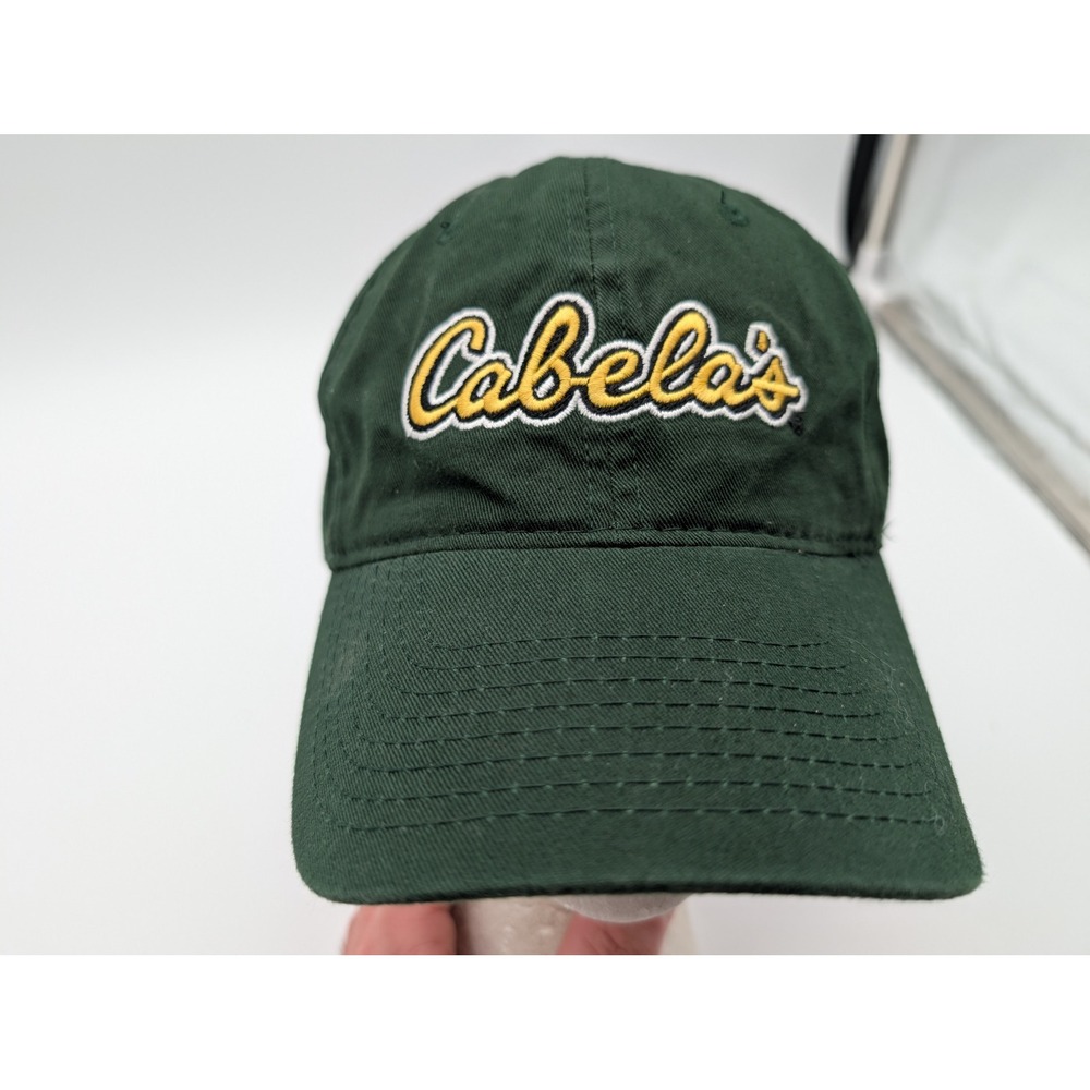 Cabelas Mens Dark Green Embroidered Logo Adjustable Strap Baseball Cap Hat